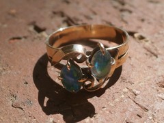 Vintage 9kt Yellow Gold Double Opal Doublette? Great Fire Stones Size 9.5