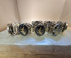 Vintage Siam Thai Dancer Panel Bracelet Black Glass Intaglio 7″ Wide…