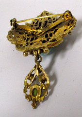 Vintage ART Arthur Pepper Flower Dangle Brooch Teal Glass Gemstones Pin RARE