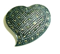 Vintage Brooch Pin FAS 925 Sterling Silver Marcasite Heart