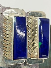 Mexico Vintage Sterling Silver 21mm Azurite Spiked Clip On Earrings 15 Grams
