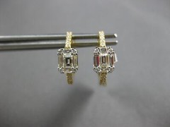 .50CT DIAMOND 18KT YELLOW GOLD 3D ROUND & BAGUETTE HUGGIE HOOP HANGING EARRINGS