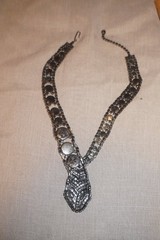 Vintage Art Nouveau Sterling Silver Collar Necklace with Black Onyx Cabochons