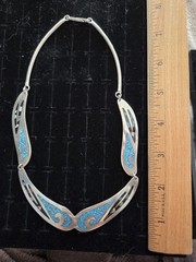 Vintage Alpaca Silver Crushed Turquoise Necklace Choker