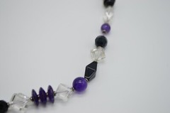 Purple Almandine Black Clear Glass Abstract Bead Beaded Silver Tone Necklace