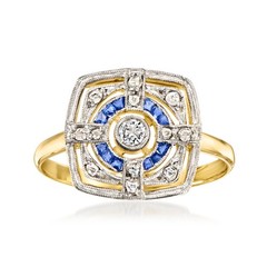 Vint Diamond & Sapphire Rng in Platinum & 18k Gold Size 6.25