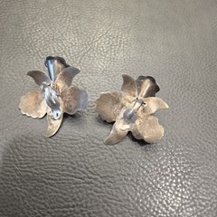 Vintage Mid-Century Taxco Mexican Sterling Silver Orchid Flower Clip-On Earrings