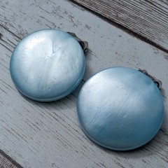Vintage Clip On Earrings Sky Blue Circle Just Under 1″ – Loose Clips
