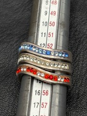 Vintage Sterling Silver Ring stackable Rhinestone Red White Blue USA July Sz 7