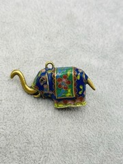 Vintage Cloisonne Elephant Charm Pendant Trunk Up Good Luck Chinese Enamel