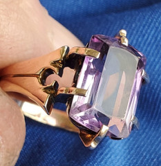 Original VINTAGE Amethyst Solid 14K ROSE GOLD DECO Engagement Ring Solitaire 7