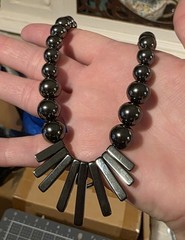 Vtg Art Deco Style Hematite Fringe Statement Necklace 30″ Whimsigoth Witchy 110g