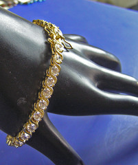 Sterling Silver Gold Wash CZ Signed Han China S Link Tennis Bracelet (Tn)