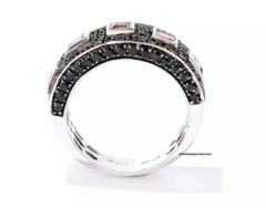 Square Bezel Set Aqua Pink Aquamarine With Black Onyx 2.08TCW Modern Women Band