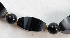 Hematite And Onyx Beaded Necklace 16″ Black Silver Tone Fishhook Clasp Vintage