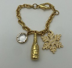 Vintage Juicy Couture Gold Tone Snowflake Champagne Bottle Bag Charm Bracelet