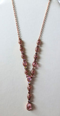 Vintage Avon Signed Cabochon Lariat Necklace Pink Crystal Rose Gold 80’s
