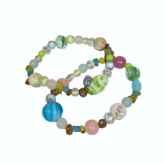 Vintage Cookie Lee Art Glass Beaded Bracelets set of 2 Designer Jewelry Signed