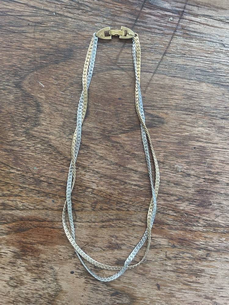 Vintage Avon Silver and Gold Tone Double Twisted Chain Necklace Choker 14” 1970s