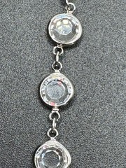 Vintage Silver Tone Clear Crystal Bezel Station Bracelet 7″