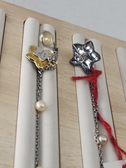 Authentic Baccarat France Crystal Flower Pearl Chain Dangle Clip Earrings 925