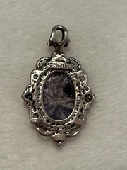 Vintage 925 Sterling Silver Oval Purple Charoite Pendant