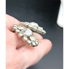 Vintage Art Deco Rhinestone Earrings Clip On Glam SilverTone 1″