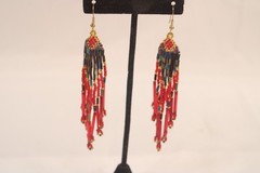 Vintage Red Beaded Dangle Earrings 3.5 Inches Long