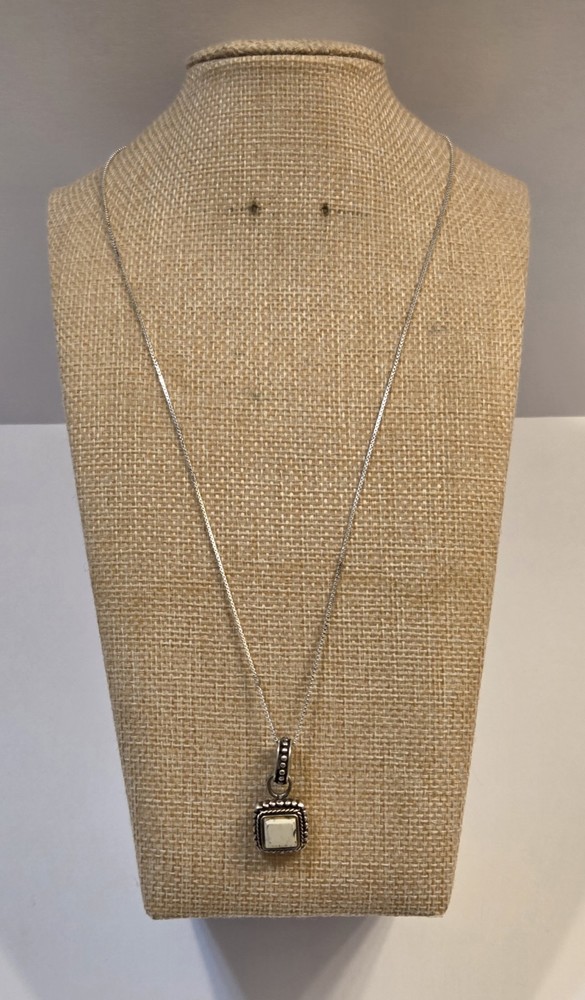 Vintage Sterling Silver Box Chain 20″ With Square White Buffalo Stone Pendant