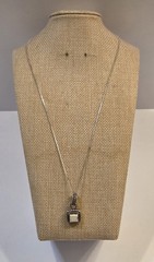Vintage Sterling Silver Box Chain 20″ With Square White Buffalo Stone Pendant