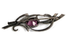 Sterling Silver Antique Edwardian Amethyst & Marcasite Brooch Pin Trombone Clasp