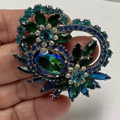 Vintage Juliana D & E Peacock Costume Jewelry Large Cupcake Brooch/Pin
