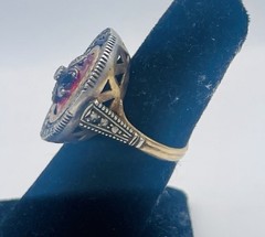 Antique Victorian 19k Gold & Sterling Silver Rose Diamond Enamel Flip Ring