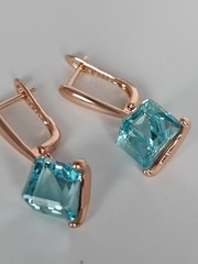 Vintage 1990-s 14 Ct Rolled Gold Aquamarine Zircons Earrings – Hallmarked 585 RG
