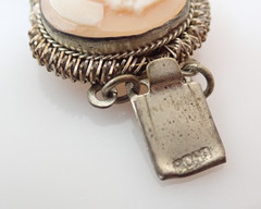 Antique GM Signed 800 Silver Carved Cameo Lady Link Bracelet & Earrings