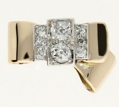 Antique Diamond Bow Ring 14K Two Tone Gold .72CT Mine Cut Size 6 1/4