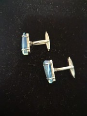 Japan Fine Silver Cufflinks Pagoda Reverse Carved Opaline Glass
