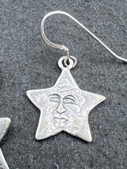 Vintage Sterling Silver Celestial Star Face Dangle Earrings