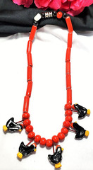 Vintage Flying Colors Red and Black Chicken Rooster Necklace