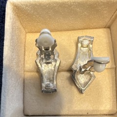 Vintage Silver Tone Rhinestone Pavé Clip-On Dangle Drop Earrings Round Clear