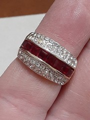 Vintage layered CZ white & red channel set unisex gold tone ring size 7