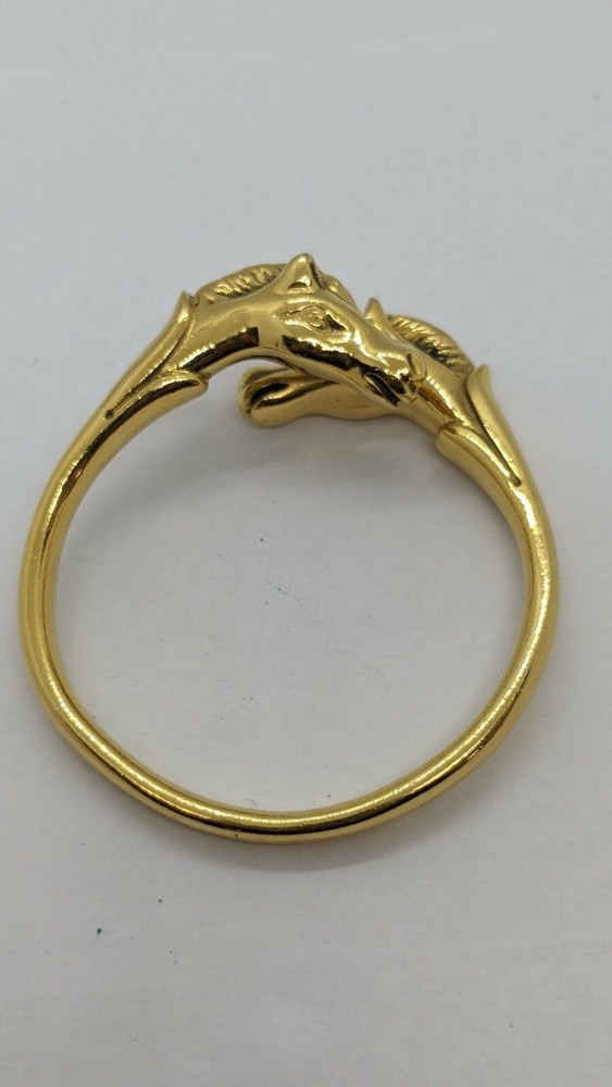 HERMES Double Horse Gold Toned Bangle Bracelet