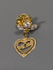 Vintage Guardian Angel Mom Heart Charm Clear Rhinestone Pin Brooch Small