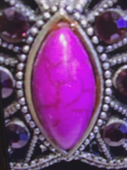 Vtg Butterfly Purple Howlite,Red Ab Crystals ,Plated Silver Tone Metal Necklace