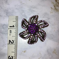 Vintage Floral Brooch Purple Gold Boho Flower Pendant Pin Art Deco Jewelry