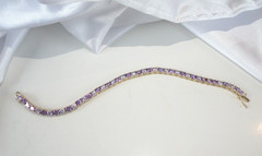 Vintage Sterling Silver 925 Gold Over Amethyst CZ Tennis Bracelet 7.5″