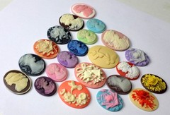 22 of 27-40mm Mixed Lot of Vintage Oval Women Floral Fairies Cameos Cabochons