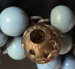 Antique Czech Glass Grape Cluster Necklace Brass Blue Bead Art Deco Neiger Style