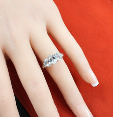 Estate 10K White Gold Blue Tuormaline Diamond Ring 3 Stone Jewelry Size 6.75