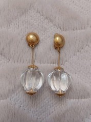 Vintage Gold Tone Clear Plastic Acrylic Large Clip On Dangle Drop Earrings